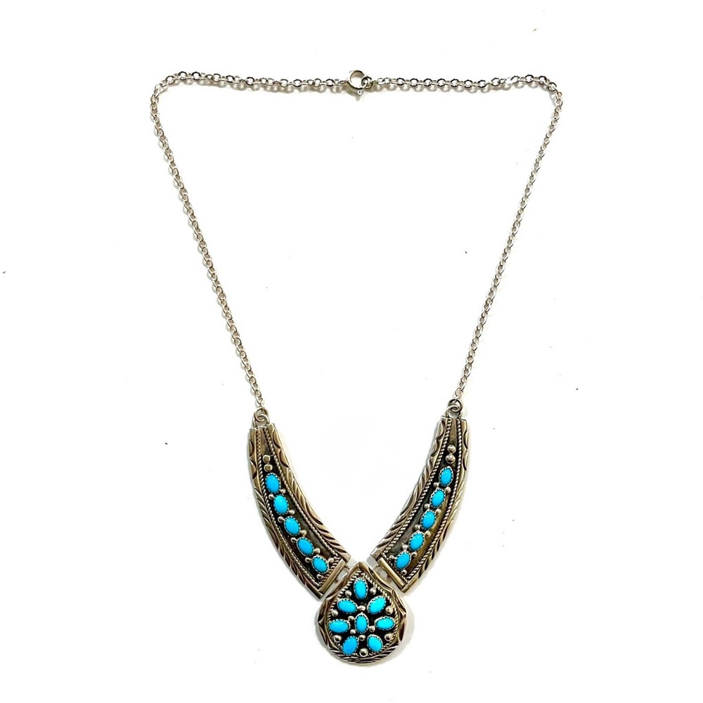 Signed - Bobby Johnson,Navajo. Sterling Silver Turquoise 18” Necklace